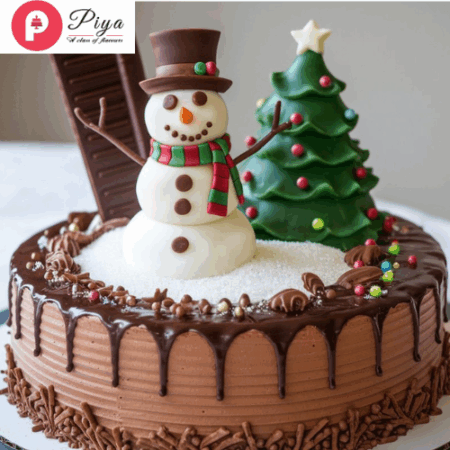 Snowman & Tree Chocolate Christmas Cake